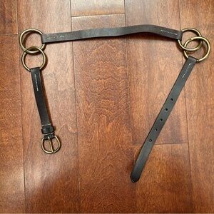 Gap Women’s Brown Leather Belt with Brass Oversized Rings and Buckle, Size Small
